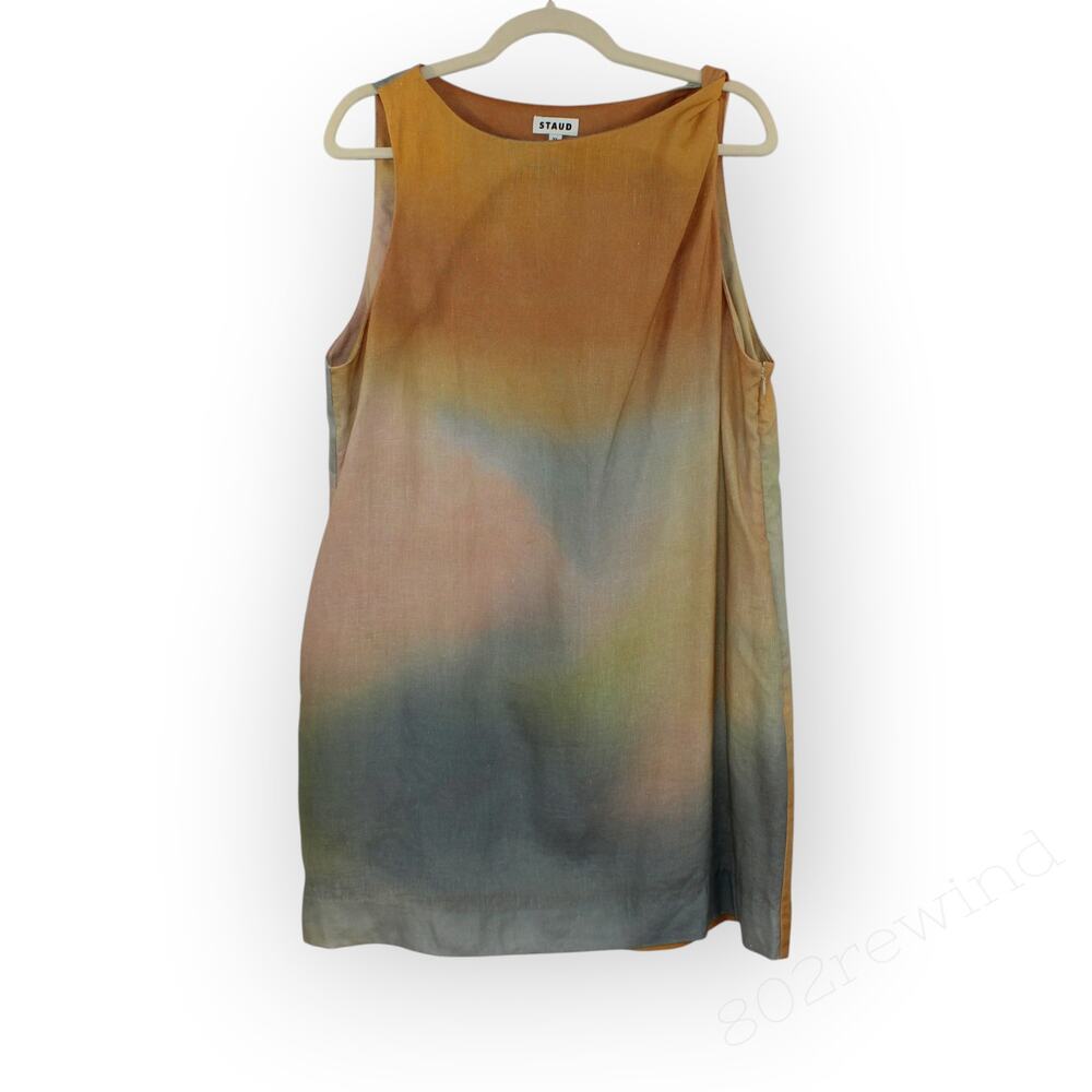 XL STAUD Boa Ombré Linen Shift Dress Pastel Clouds Mini Tank POCKETS - Picture 7 of 13